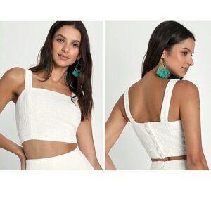 Lulus Elevated Attitude White Tweed Crop Top Size Large NWOT